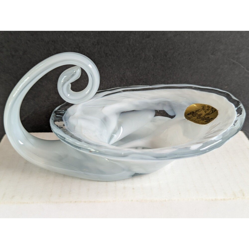 Jolly Glass Blowers White Art Glass 7" Dish Colorado Vintage